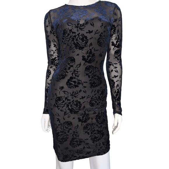 VTG Y2K Burnout Velvet Floral Open Back Bodycon Mini Dress Medium Whimsigoth - Picture 1 of 5